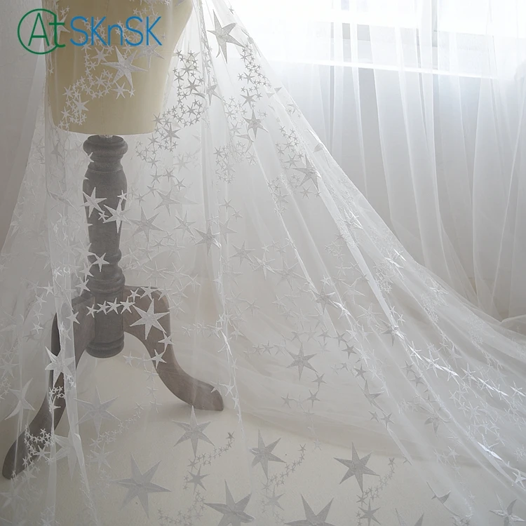 2 м/лот, роскошная официальная кружевная ткань, сделай сам, свадебное платье, аксессуары для украшения, вышивка со звездами, сетчатая кружевная ткань, ширина 140 см