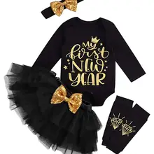 Новогодний наряд Oklady, боди для маленьких девочек+ юбка с оборками из тюля+ повязка на голову с бантом и блестками+ гетры, комплект одежды из 4 предметов