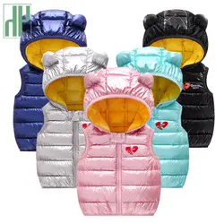 Детский жилет с капюшоном; хлопковые жилеты для девочек; куртка без рукавов; сезон зима-осень; жилеты; Верхняя одежда для маленьких
