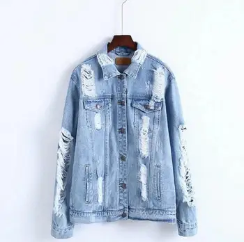 

Basic Denim Jackets Women Hole Boyfriend Style Long Sleeve Coat Female Jean jacket Loose spring Autumn Casual Girls Outwear w690