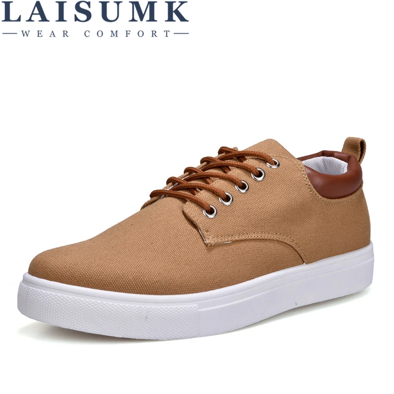 

LAISUMK Canvas Shoes Men Casual Shoes 2019 Spring Autumn Sneakers Lace Up Men Comfortable Shoes Big Size 47 Handmade Moccasins