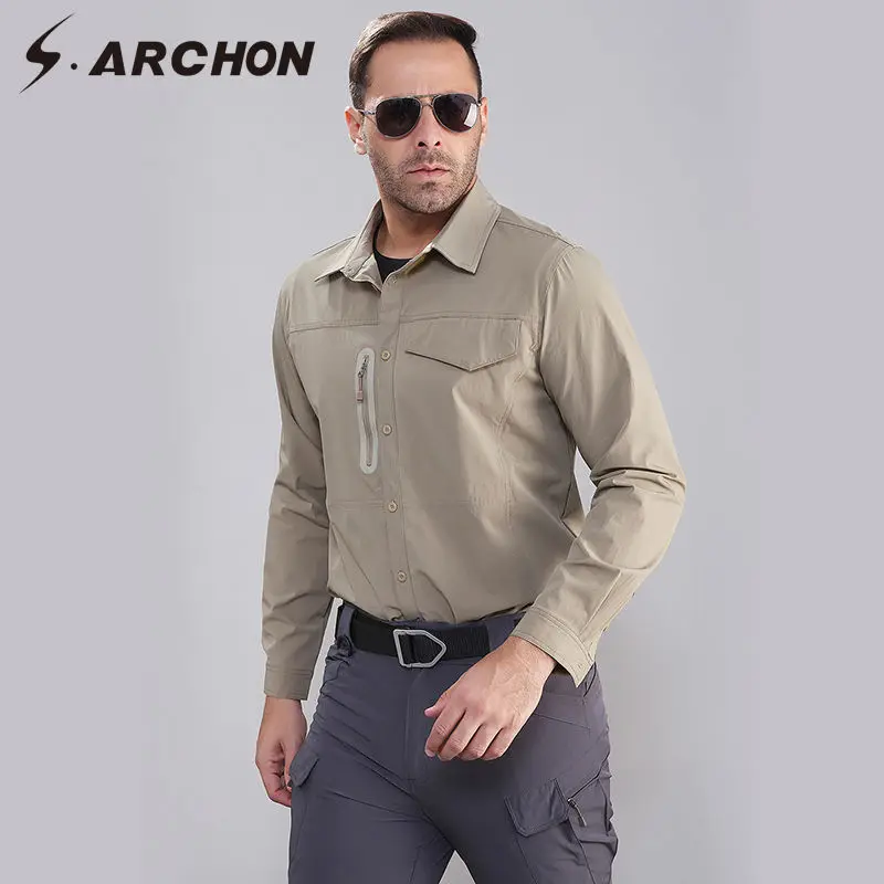 S. ARCHON Весенняя Военная Тактическая Мужская рубашка армейская Повседневная рубашка с длинным рукавом мужская одежда дышащая быстросохнущая водонепроницаемая