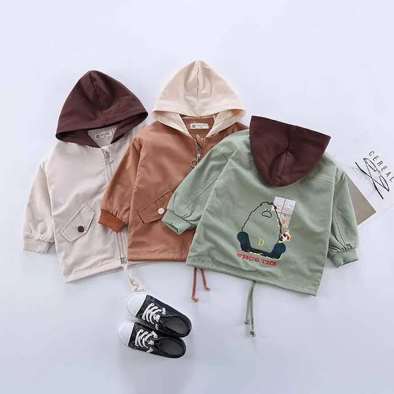 80-110cm 2019 Spring Jacket Boys Girls Kids Outerwear Cute Car Windbreaker Coats Fashion Print Canvas Baby Children Clothing