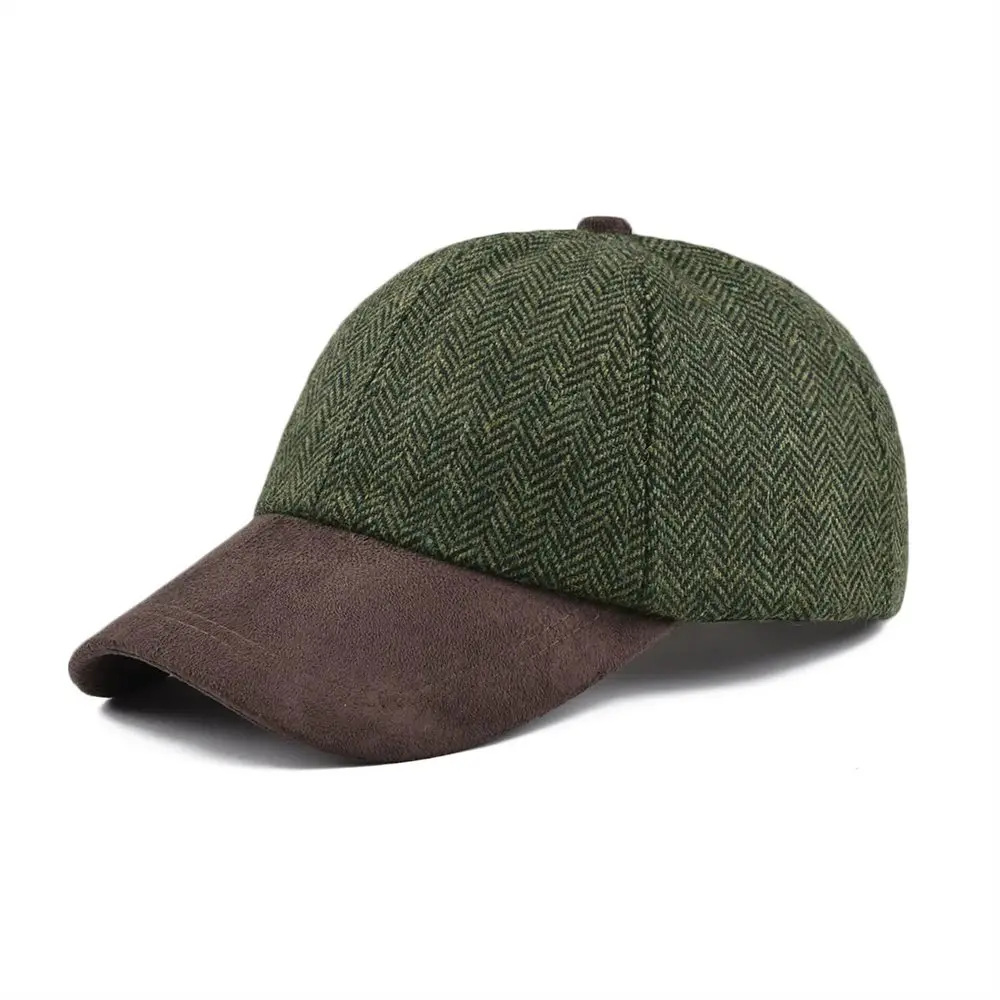 VOBOOM зеленая твидовая бейсболка Мужская шерстяная шапка с узором в елочку головной убор осень зима 170 - Цвет: Зеленый