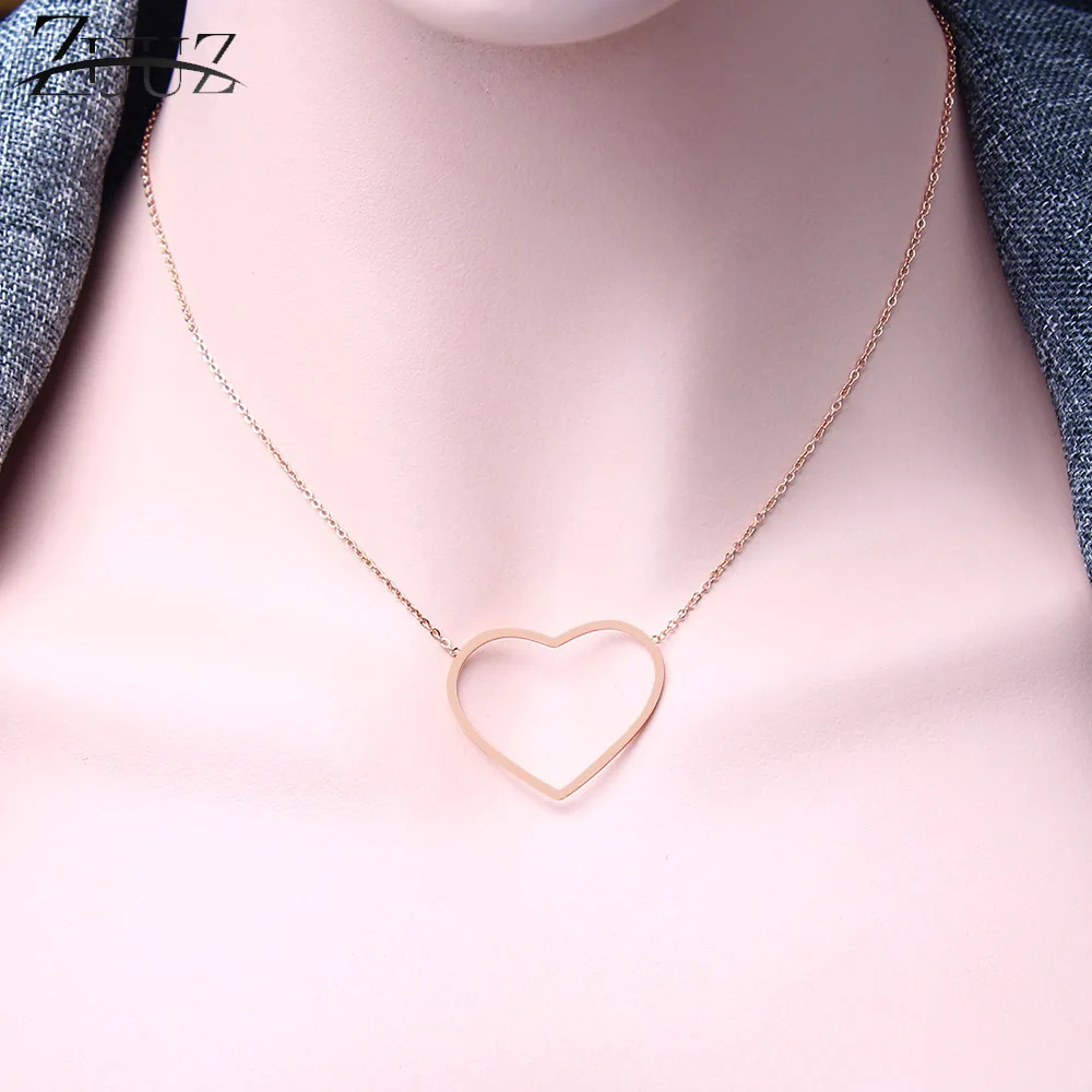 

ZUUZ chocker neckless stainless steel jewelry chain choker rose gold heart best friends pendant necklace women accessories