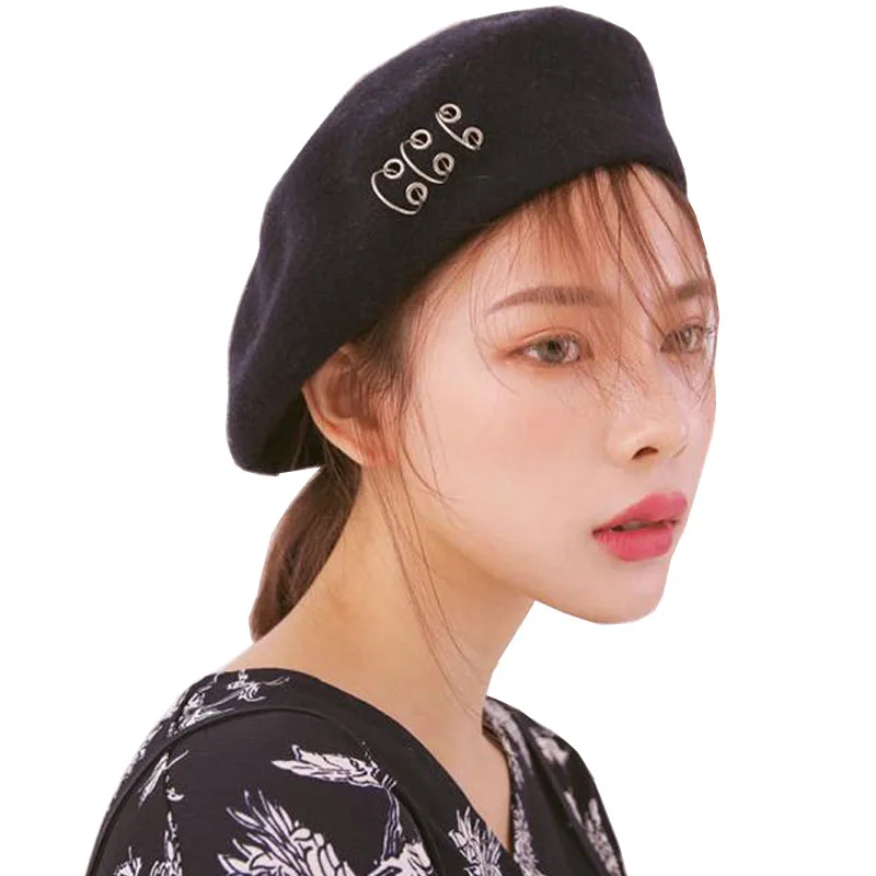 Korean Style Vintage Painter Hat Winter Woolen Sweet Round Circle