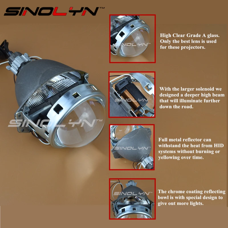 SINOLYN автомобильный Стайлинг 3,0 ''Металл HID Биксеноновые линзы фары проектор ксеноновые фары линзы W/WO глаза ангела H1 H4 H7 9005 9006