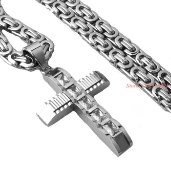 

316L Stainless Steel Christs Jesus Cross Pendant Necklace Link Byzantine Chain Necklaces for Men 16"-40" 6mm