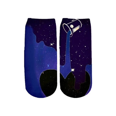 PLstar Cosmos/Новинка года; милые хлопковые короткие носки с 3D принтом в виде молочного пространства и галактики для женщин; корейские носки в стиле Харадзюку - Цвет: color as the picture