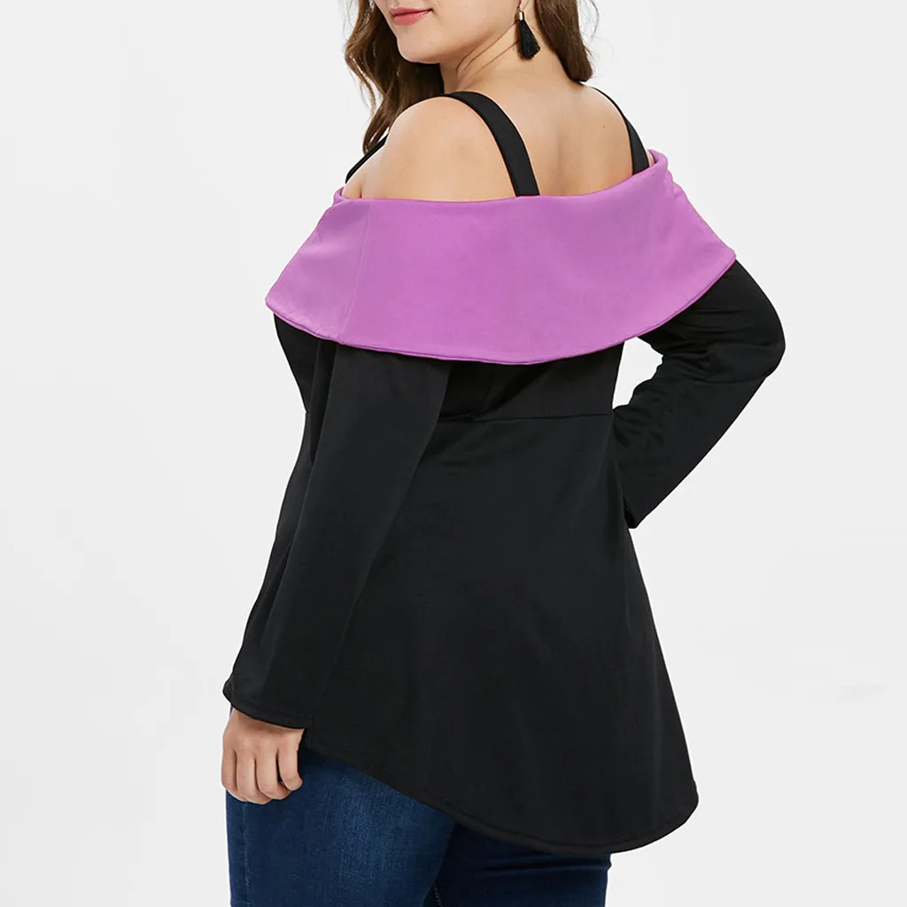 Женская рубашка большого размера с открытыми плечами на молнии с длинным рукавом, топы, блузки, блузки Lange Mouwen размера плюс
