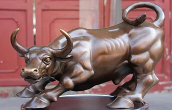 

B0602 13 Chinese pure Bronze Copper carved Wall Street Fierce Bull OX fengshui Statue