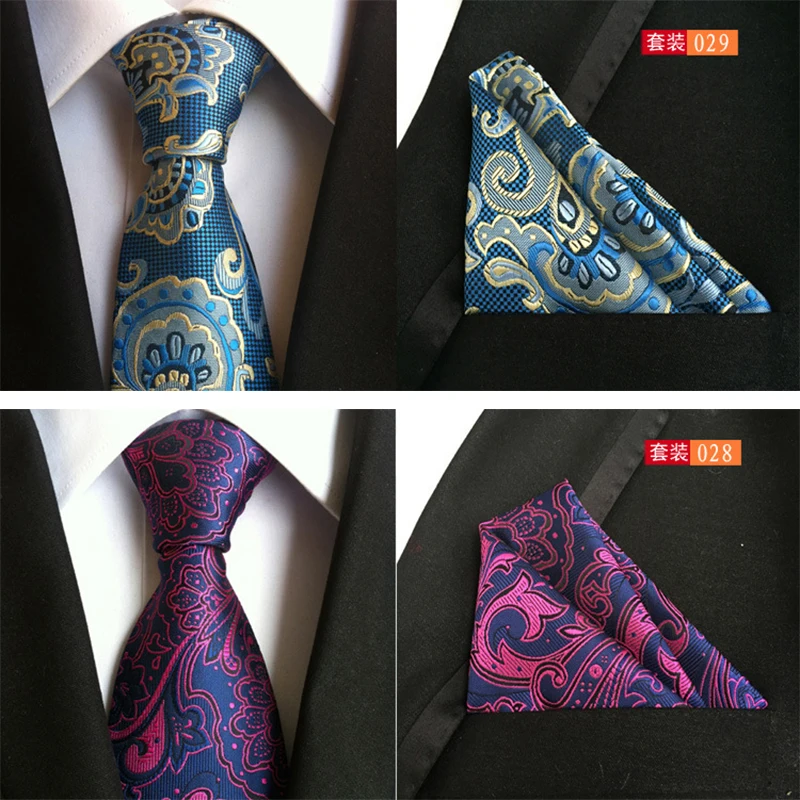  Mantieqingway New Arrival Mens Business Suit Tie Set Polyester Handkerchiefs 8cm Neck Ties for Men 