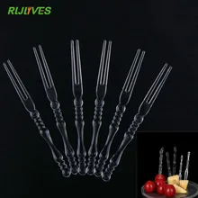 Mini fourchettes jetables transparentes, 50 pièces, bâtonnets de barbecue, ensemble de brochettes, repas à domicile, en plastique, aliments, gâteaux, fruits