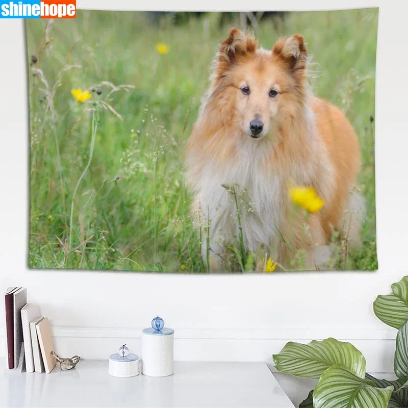 Sheltie гобелен собаки настенный психоделический гобелен фермерский дом декор комнаты в общежитии Настенный Ковер настенное одеяло