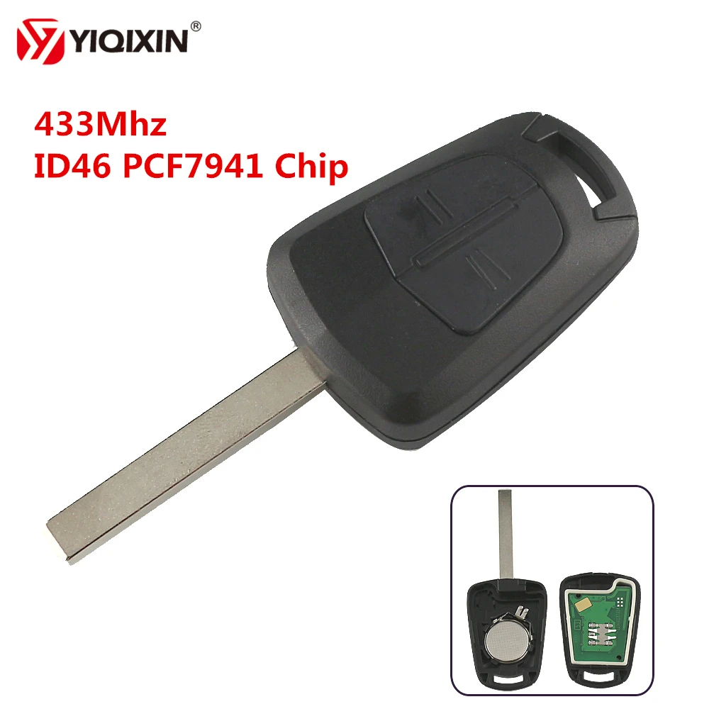 YIQIXIN 2 Button Remote Control Car Key 433Mhz PCF7941 Chip For Opel Vauxhall Astra H Corsa D Zafira B Uncut Blank HU100 Blade