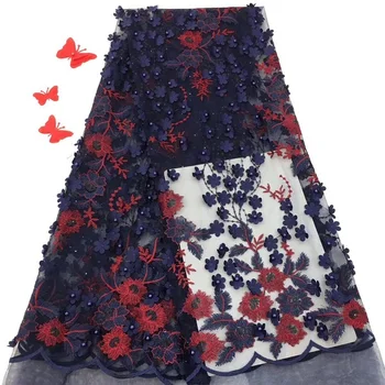 

2018 fashion Nigerian pattern wedding african lace fabric beads guipure cord lace fabric for wedding black color