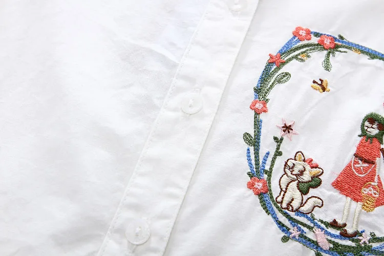 Брендовая белая блузка с длинными рукавами для девочки рубашка из хлопка с вышивкой героев мультфильмов для девочки школьная блузка для детей 2-6 лет детская одежда
