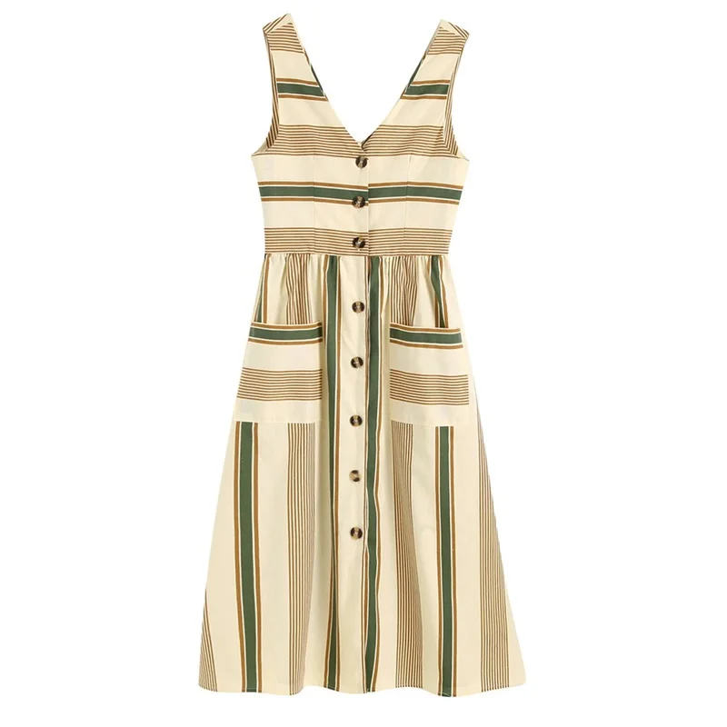 

new long summer dress women stripe pocket deep V-neck maxi vestidos plus size women casual sleeveless dresses vestido de festa