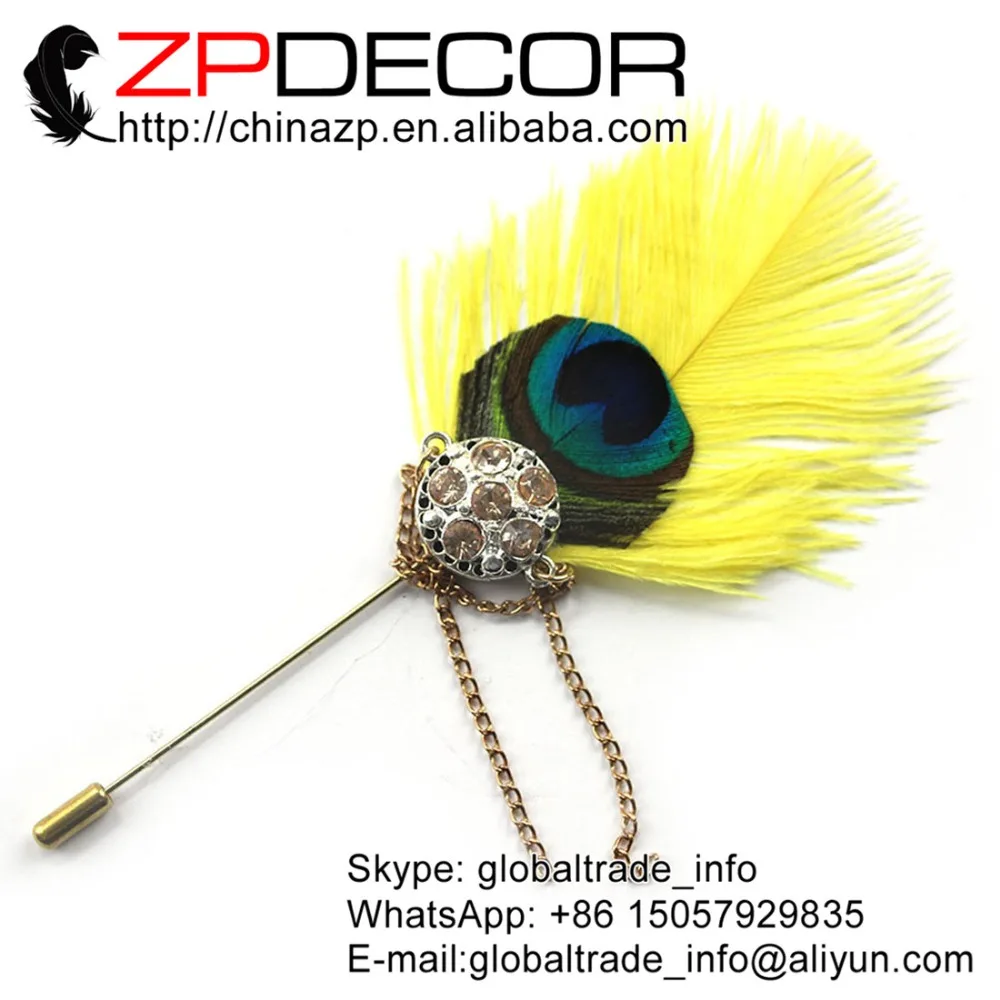 Розничная и оптовая продажа от ZPDECOR желтое перо страуса ручной работы отворот