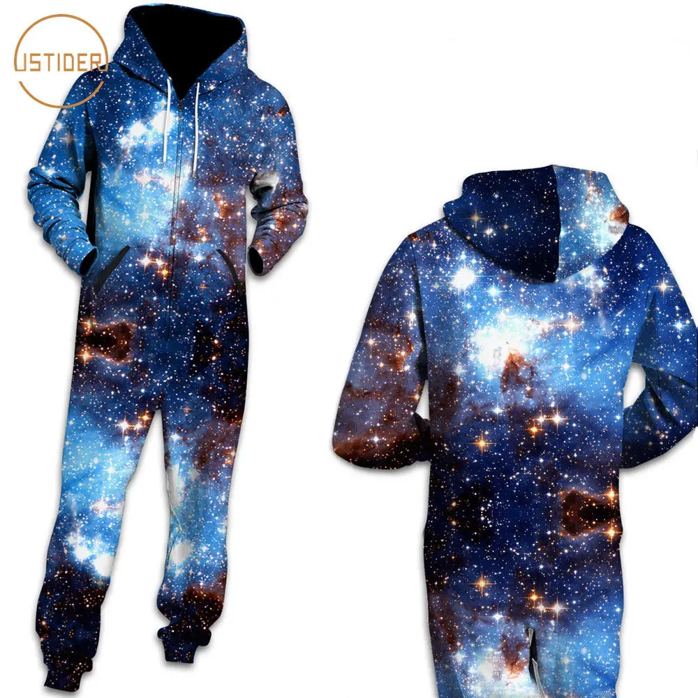 

ISTider Hipster 3D Space Galaxy Print 3D Jumpsuits Women/Men Long Sleeve Zipper Hoodies Rompers Womens Jumpsuit Unisex Playsuit