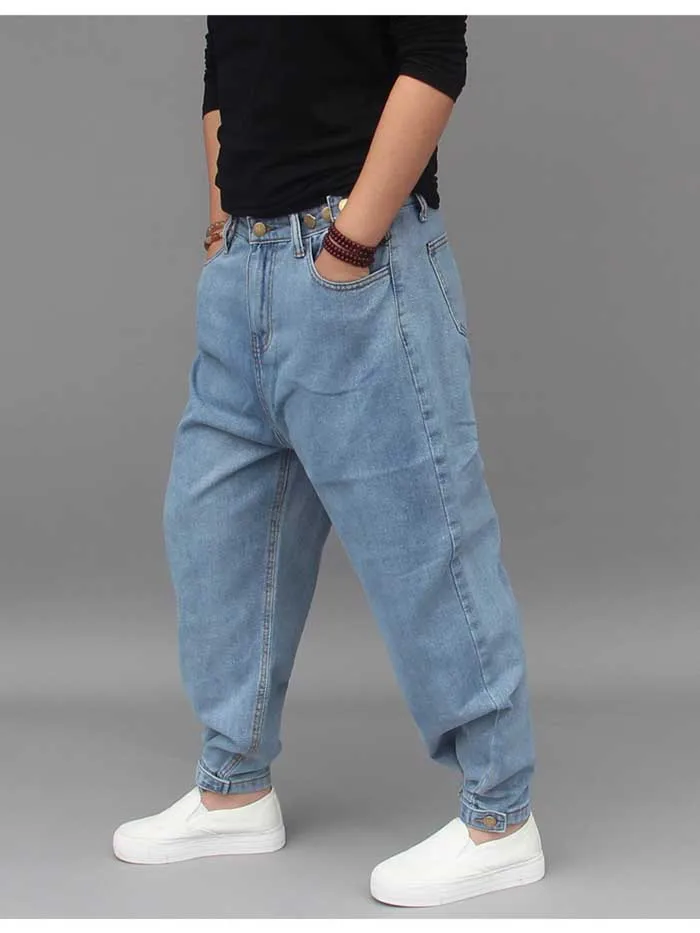 Модные джинсы-шаровары в стиле хип-хоп, мужские Свободные мешковатые джинсы, уличная одежда, джинсовые штаны, синие брюки, мужская одежда