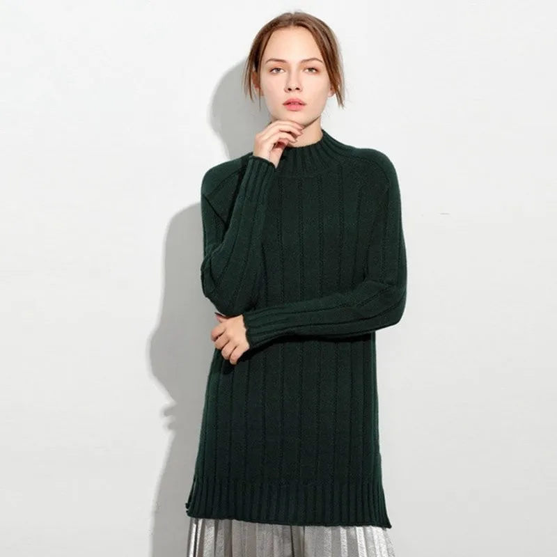 2018 New arrival solid color pullover knitting sweater turtleneck long oversize loose weater woman for Autumn And Winter 17118
