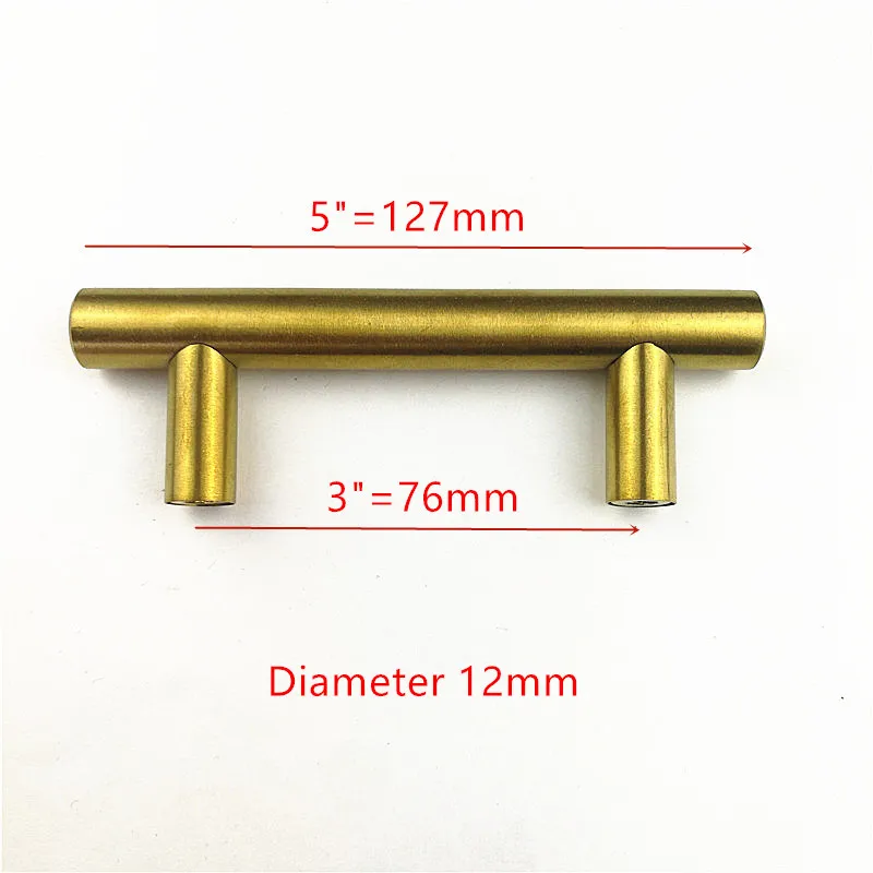 Диаметр 12 мм Нержавеющая сталь матовая золотая ручка дверца кухонного шкафа Т-образная ручка "~ 24" - Цвет: 5inch  hole 76mm