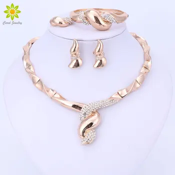 

African Beads Jewelry Sets Women Crystal Gold Color Collar Statement Vintage Luxury Necklace Earrings Jewelry Costumes