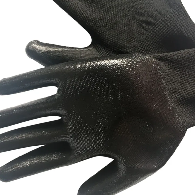 Черный нейлон ПУ безопасности садовая перчатка строительные рукавицы с захватом для ладони защитные перчатки маслостойкие и