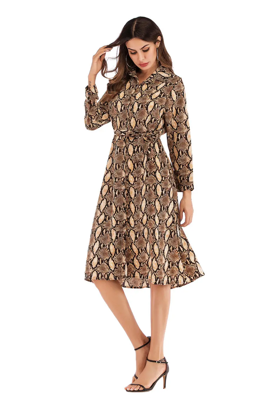 Gladiolus Chiffon Spring Dress Women 34 Sleeve Turn-Down Collar Leopard Print Belt Women Shirt Dress 2019 Autumn Sexy Dresses (33)