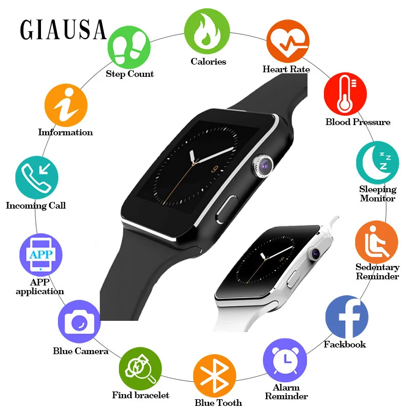 

GIAUSA Smart Watch with Camera Touch Screen Support SIM TF Card Bluetooth Waterproof Smartwatch for iPhone Xiaomi Android Phone