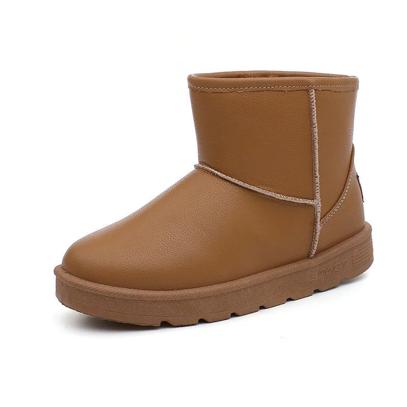 

Youbroer Wome Boots with Fleece Thickened Short Canister Go Well with lady Short Canister Winter Leather