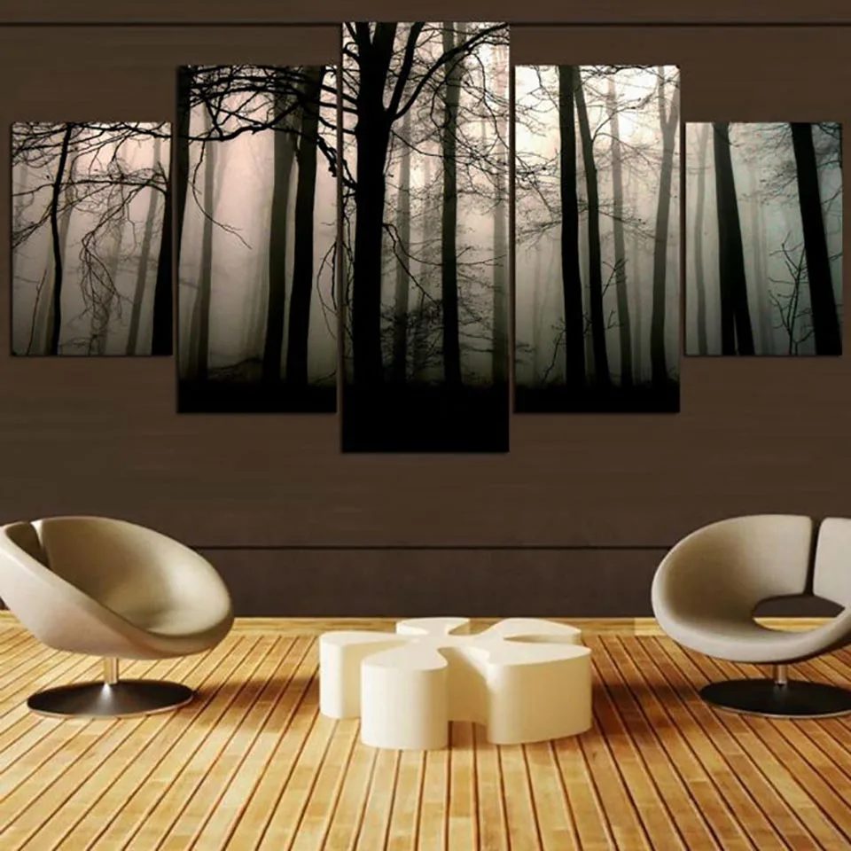 

Artwork Poster Modern Home Decor Living Room Canvas 5 Panel Forest Landscape Framework Wall HD Print Painting Modular Pictures