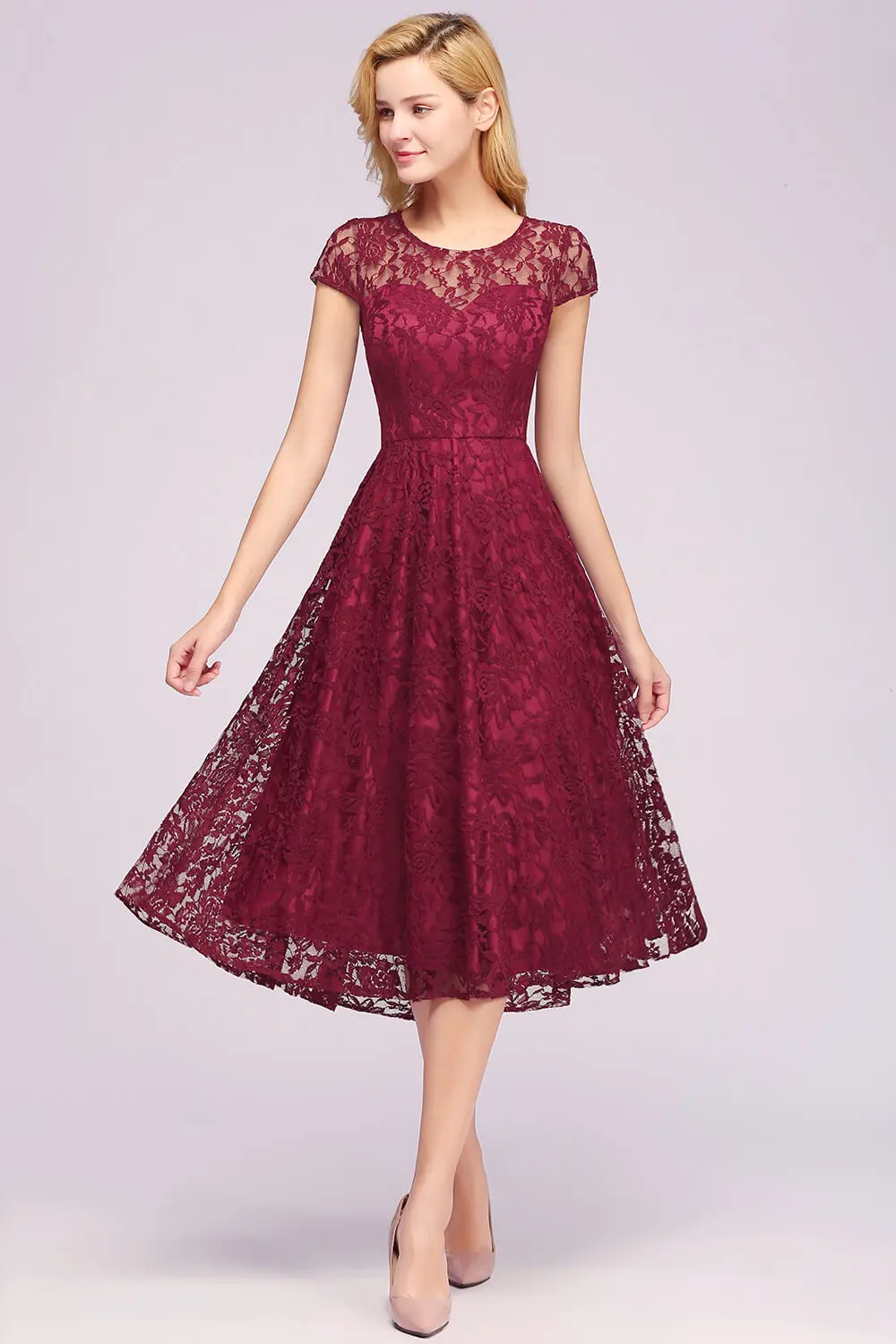 Evening Dress Burgundy Lace For Mother Of The Bride O Neck Elegant Mother Dress