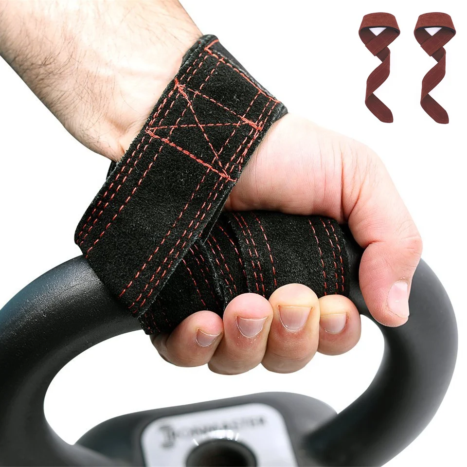 Fitness Weightlifting Leather Wrist Strap with Neoprene Padded Support