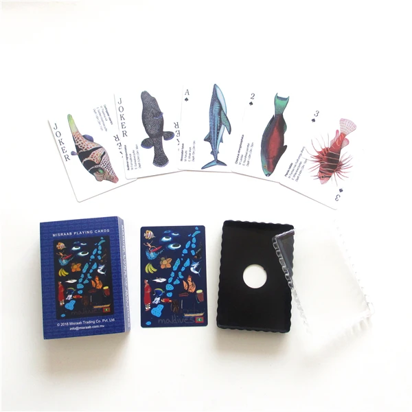 Koop Pvc plastic waterdicht Engels vis kennis poke kaarten wetenschap speelkaart deck voor kinderen met doos collectie pokes