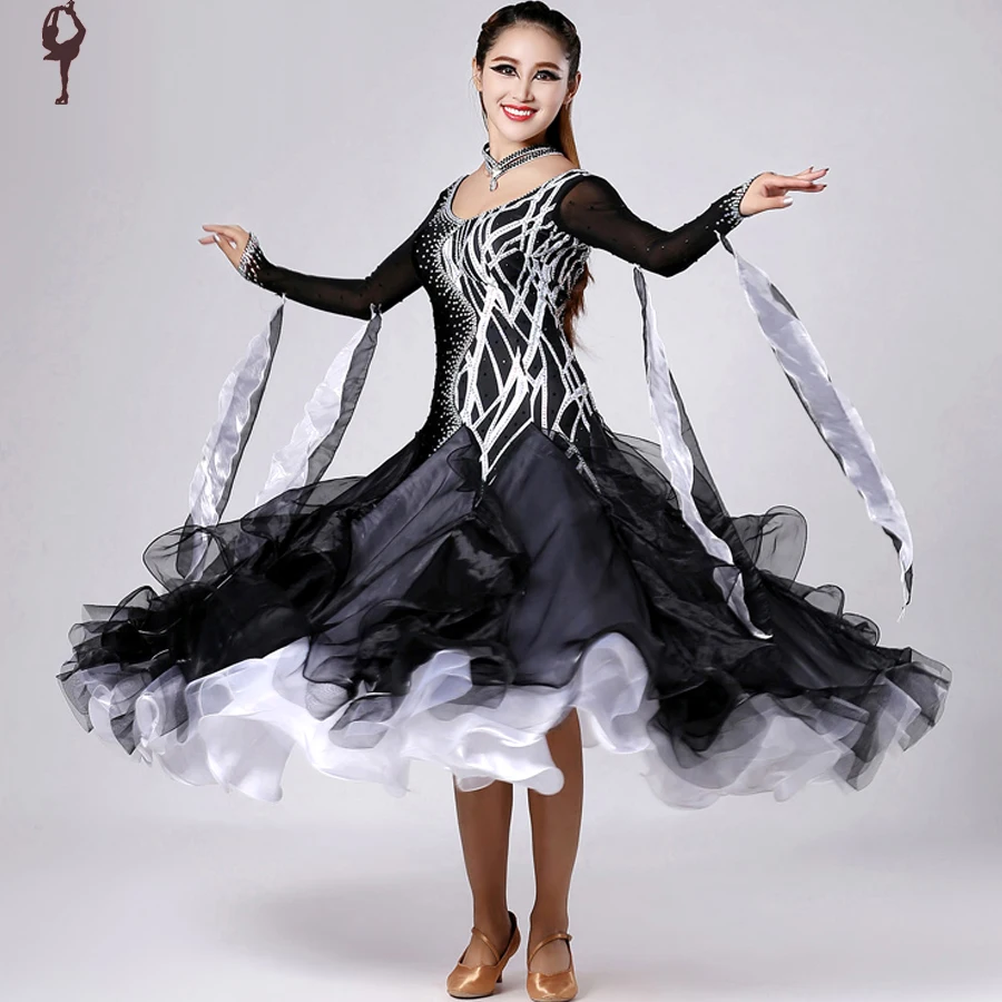 2015 nuevas para mujer vestidos baile de salón con Rhinestone blanco y negro vals vienés Tango 2015 nuevas para mujer vestidos baile de salón con Rhinestone blanco y negro vals vienés Tango