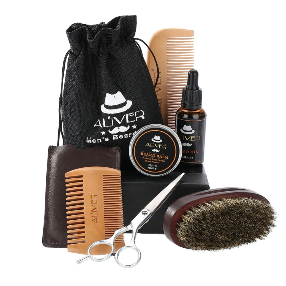 

2/6/7PCS Beard Care Kits For Men Beard Styling Shaping Mustache Balm,Beard Oil,Comb,Brush,Scissor,Comb Bag,Cloth Bag Hair Care