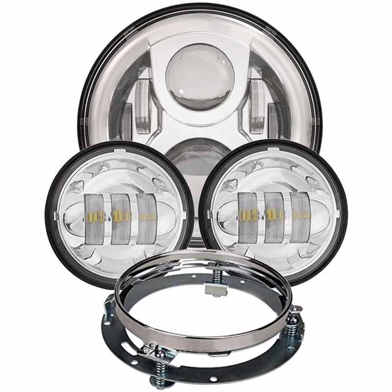 

led headlight kit 7 inch halo projector + 4.5 inch fog lamp + 7 inch adapter ring for Harley Davidson 94-13 touring Road King