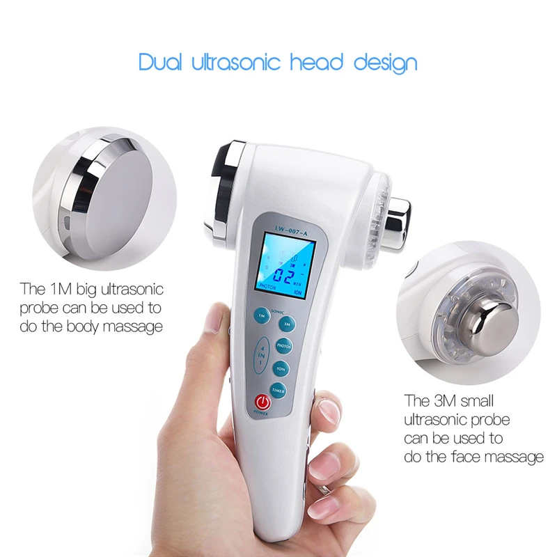  Portable 7 Color Led Photon 3MHz 1MHz Ultrasonic Ion Facial Body Slimming Massager Ultrasound Galva
