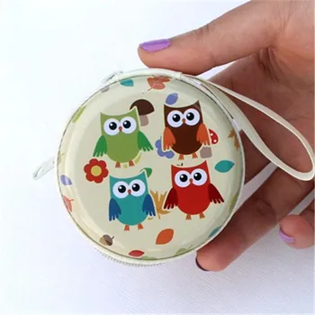 

10 piece pack Wallets cartoon owl tinplate coin purse round coin bag light resistant headset bag Support Drop shipping