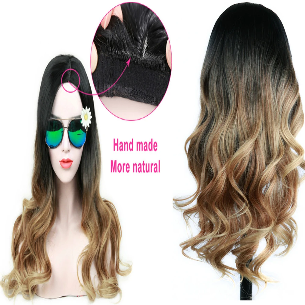 FAVE Synthetic Hair Wig Long Wavy Wig Ombre Black Brown Heat Resistant Fiber For Black/White Women Cosplay/Party Cosplay Wigs
