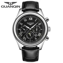 GUANQIN Luxury Brand Men Watches Casual Mens Business 24 Hours Date Luminous Quartz Watch Leather Waterproof Relogio Masculino