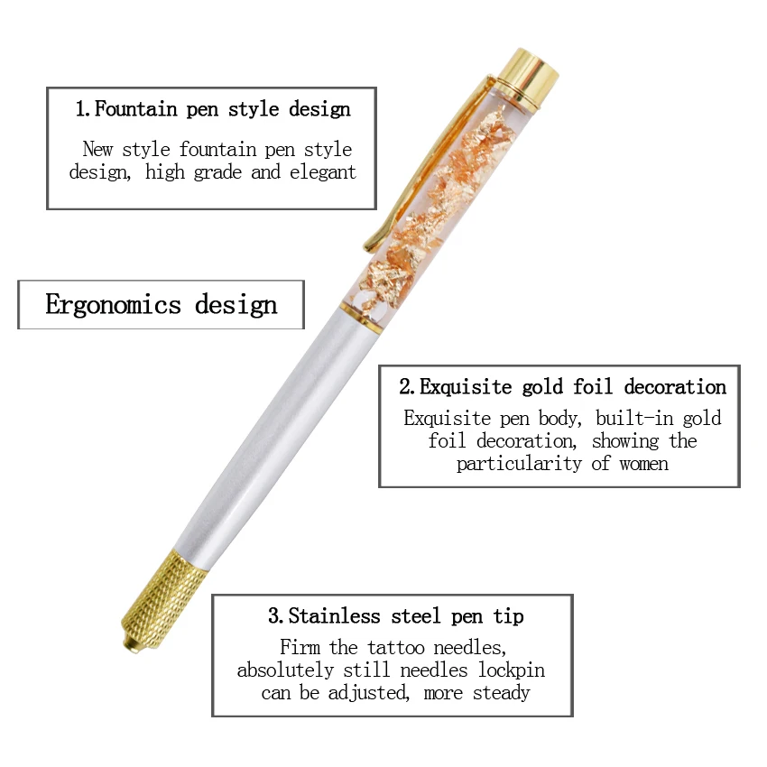 Микроблейдинг, ручная тату-ручка, набор, вышивка, золотой фольга, карандаш для перманентного макияжа, бровей, губ, подводка для глаз, 10 шт., 5RL, набор игл