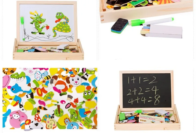 Multifunctional Educational Farm Jungle Animal Wooden Magnetic Puzzle Toys for Children Kids Jigsaw Baby's Drawing Easel Board (10)