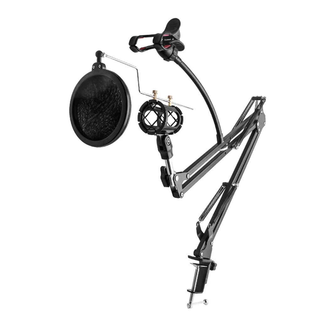 Professional Microphone Arm Stand Stabilizer Mobilephone Holder with Table Mounting Clamp for Broadcasting Studio Recording
