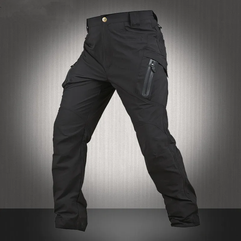 Мужские тактические брюки с несколькими карманами, эластичные военные городские тактические брюки, мужские уличные охотничьи брюки-карго черного цвета