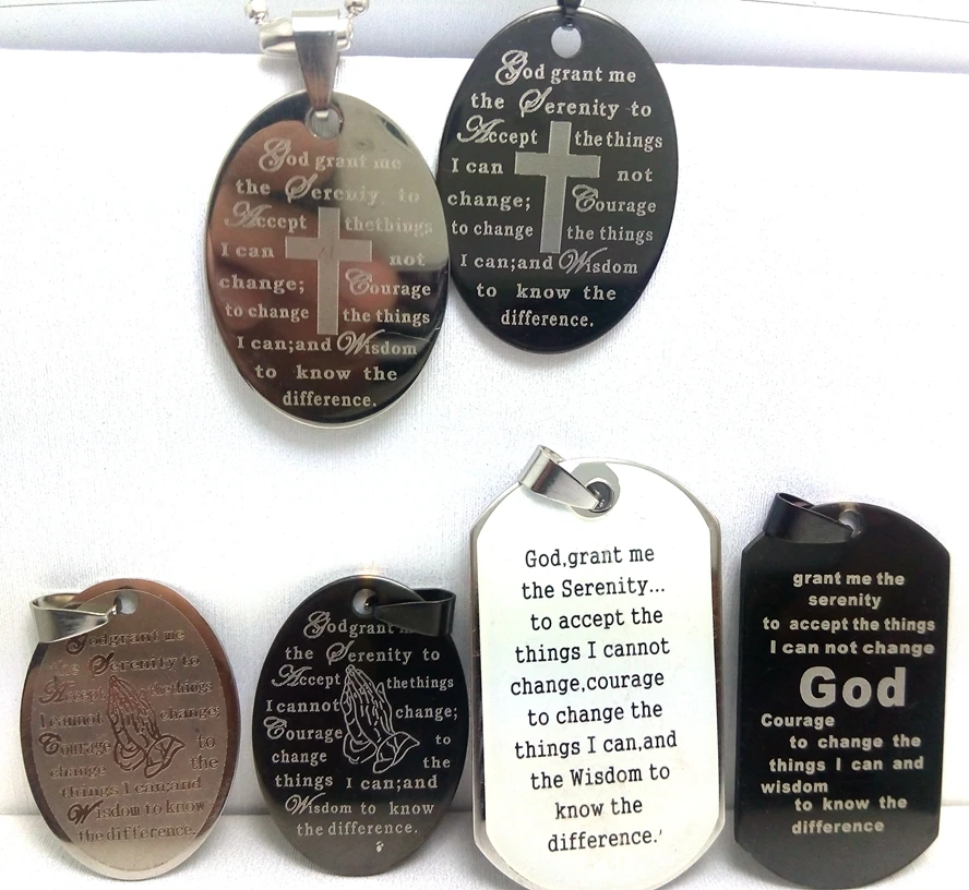 

HOT 50pcs GOD Serenity Prayer Pendant Necklaces 6 STYLES MIX Wholesale Bible Jesus Stainless Steel Jewelry Lots W/Chains