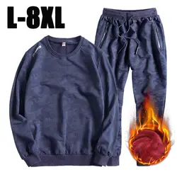L-8XL костюмы для мужчин камуфляж хлопок бархат толстый свитшот + брюки для девочек комплект из 2 предметов повседневное спорти