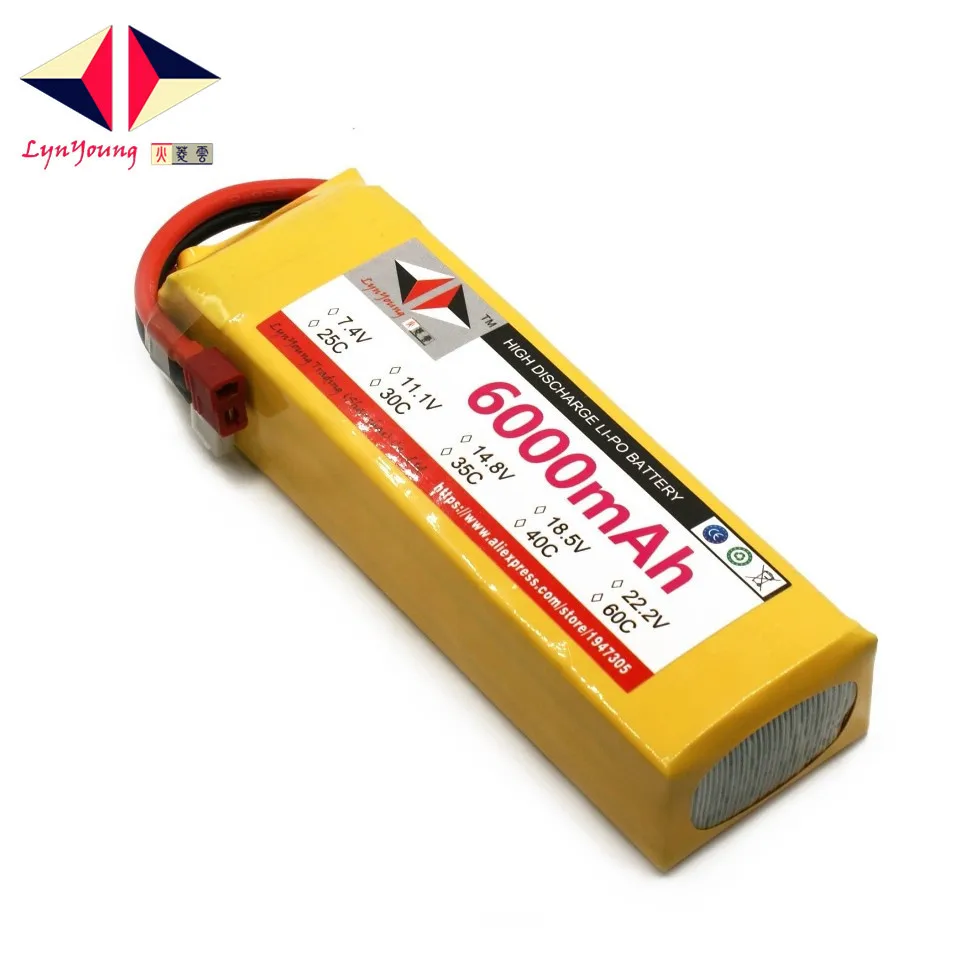 

LYNYOUNG 4S LiPo battery 14.8V 6000mAh 35C max 70c for RC Airplane Helicopter car drone quadcopter